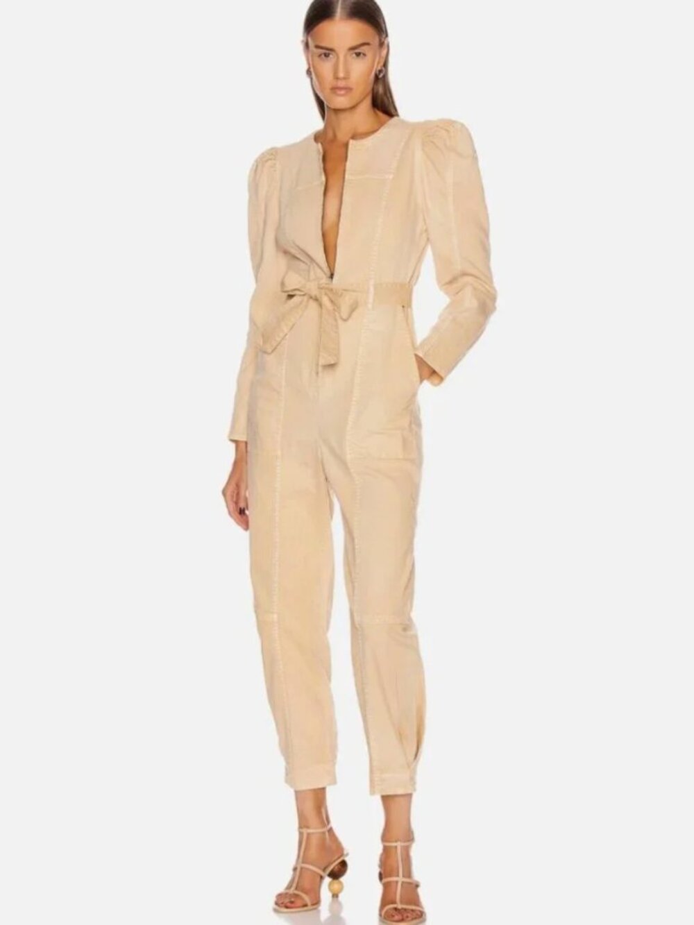 Mod Ulla Johnson Hesper Belted Denim Cotton Jumpsuit Romper Full Length
